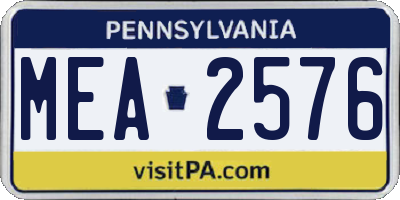 PA license plate MEA2576