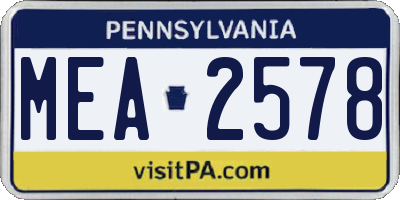 PA license plate MEA2578