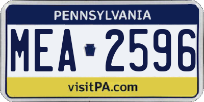 PA license plate MEA2596