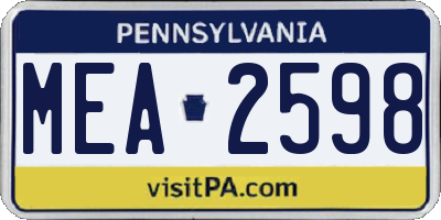 PA license plate MEA2598