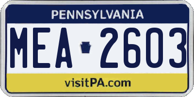 PA license plate MEA2603