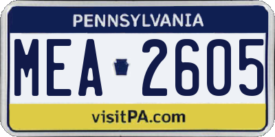 PA license plate MEA2605