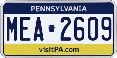 PA license plate MEA2609