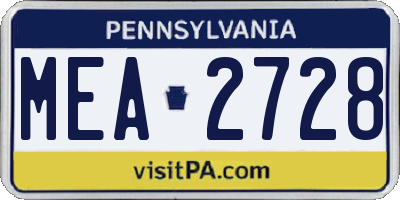 PA license plate MEA2728