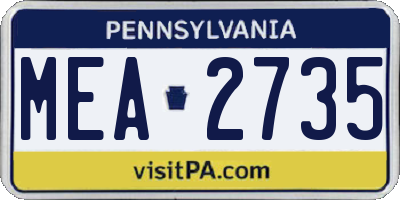 PA license plate MEA2735