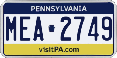 PA license plate MEA2749