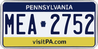 PA license plate MEA2752