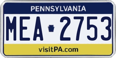 PA license plate MEA2753