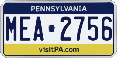 PA license plate MEA2756