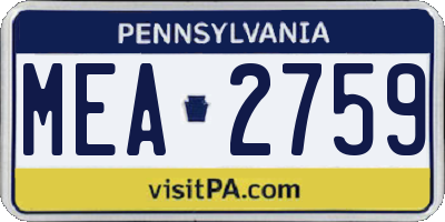 PA license plate MEA2759