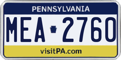 PA license plate MEA2760