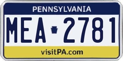 PA license plate MEA2781