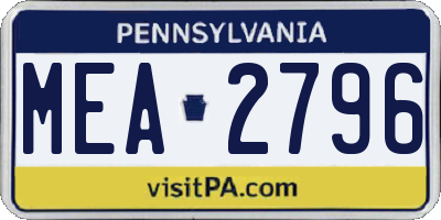 PA license plate MEA2796
