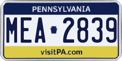 PA license plate MEA2839