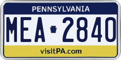 PA license plate MEA2840