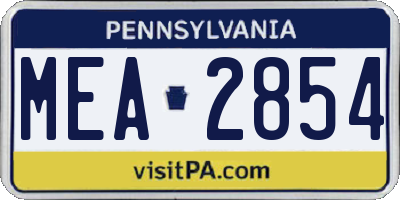 PA license plate MEA2854