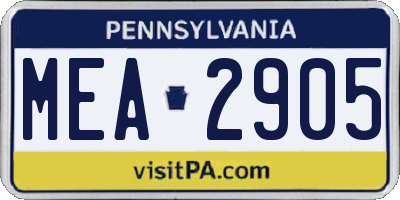 PA license plate MEA2905