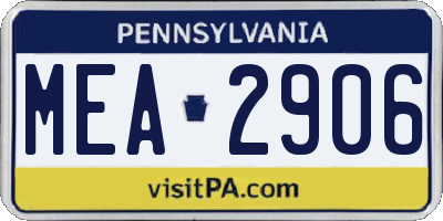 PA license plate MEA2906