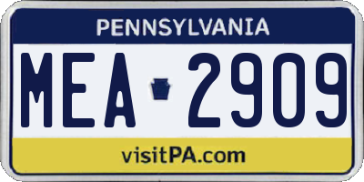 PA license plate MEA2909