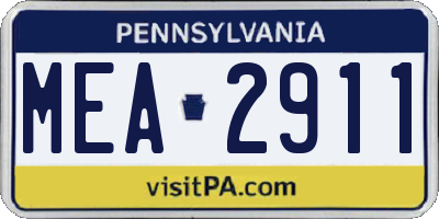 PA license plate MEA2911