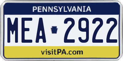 PA license plate MEA2922