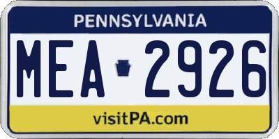 PA license plate MEA2926