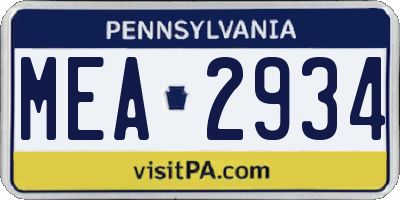 PA license plate MEA2934