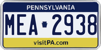 PA license plate MEA2938