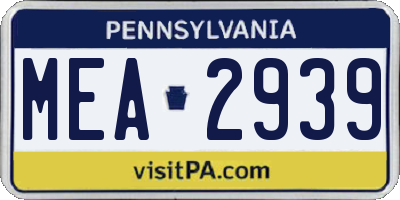 PA license plate MEA2939