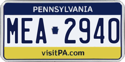 PA license plate MEA2940