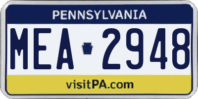 PA license plate MEA2948