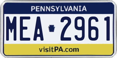 PA license plate MEA2961