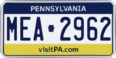 PA license plate MEA2962