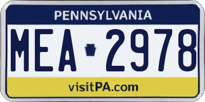 PA license plate MEA2978