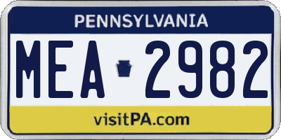 PA license plate MEA2982