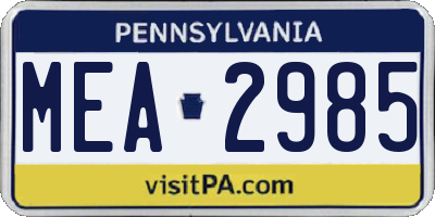 PA license plate MEA2985