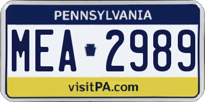 PA license plate MEA2989