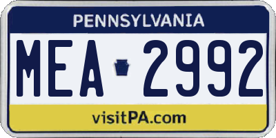 PA license plate MEA2992