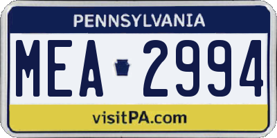PA license plate MEA2994