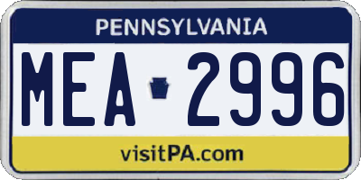 PA license plate MEA2996