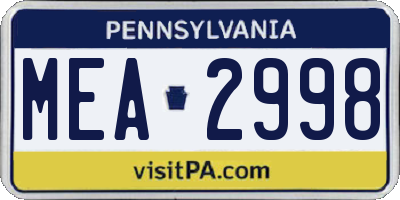 PA license plate MEA2998