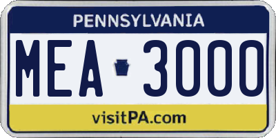 PA license plate MEA3000