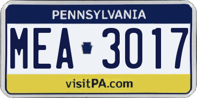 PA license plate MEA3017