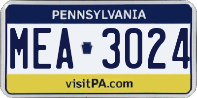 PA license plate MEA3024