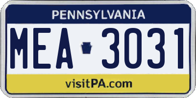 PA license plate MEA3031