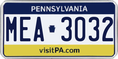 PA license plate MEA3032