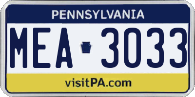 PA license plate MEA3033