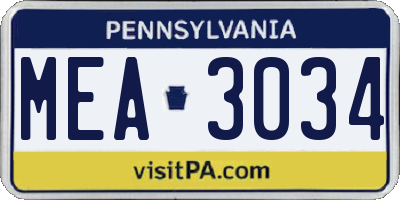 PA license plate MEA3034