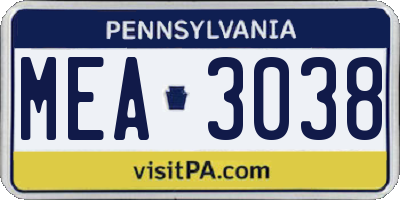 PA license plate MEA3038
