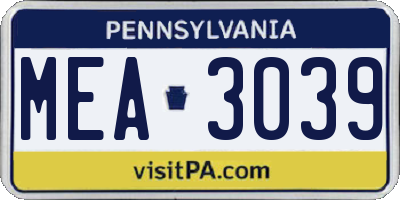 PA license plate MEA3039